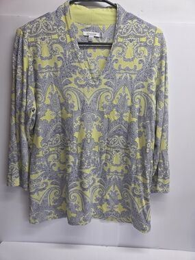 Chico's Yellow Paisley V-Neck Long Sleeve Top